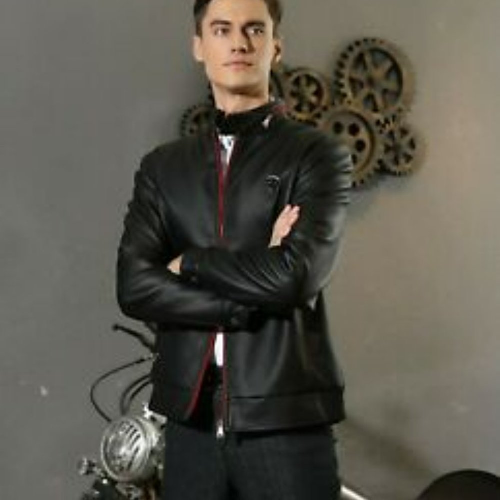 Superlative Fashion Men's Italian Faux Leather Jacket - Black/Red